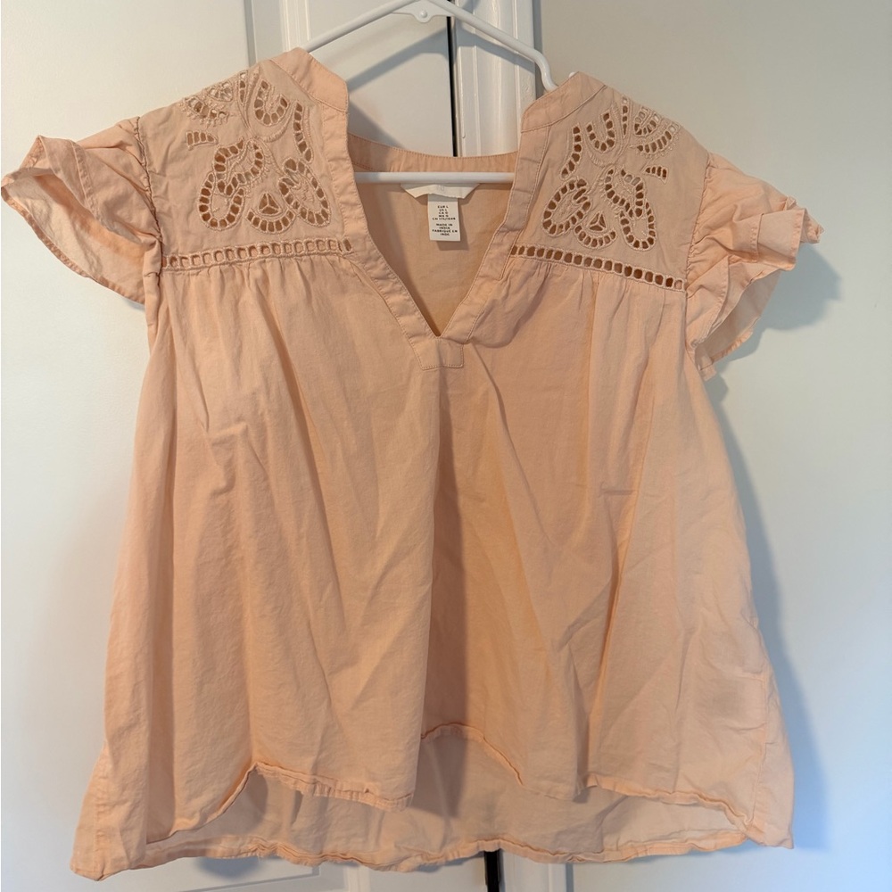 H&M FLUTTER-SLEEVE DRESS WITH EYELET EMBROIDERY